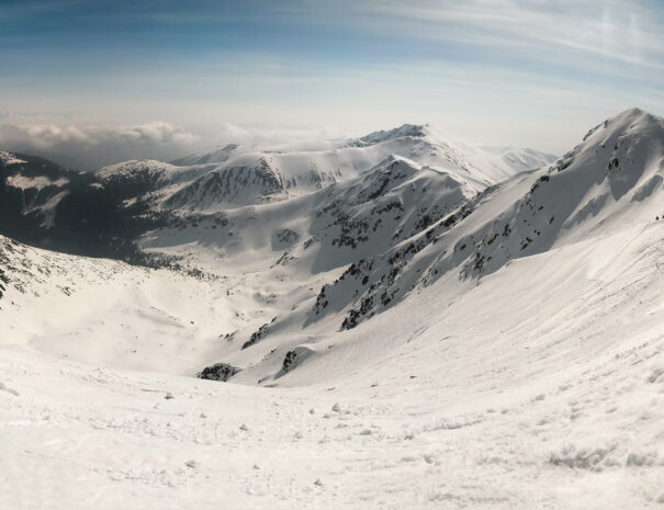 Mount Chopok and Low Tatras panorama on sunny day. Jasna Ski resort, Slovakia